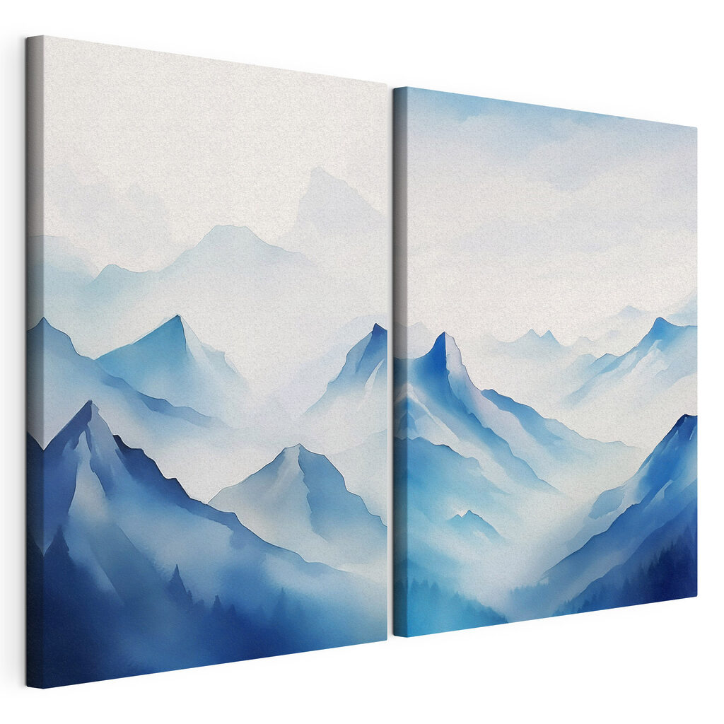 Painting of mountains and fog