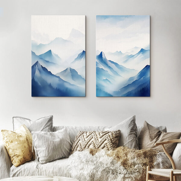 Painting of mountains and fog