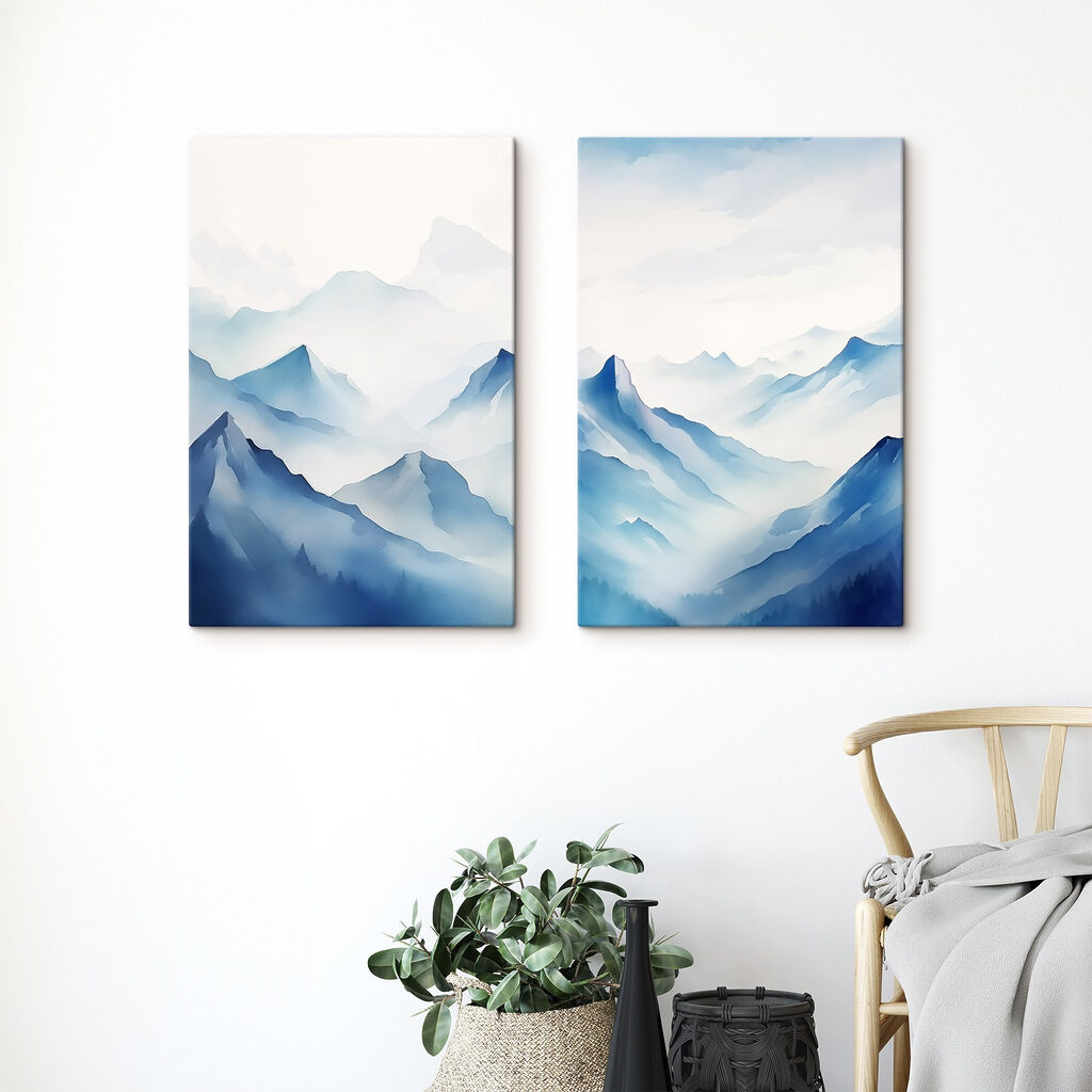 Painting of mountains and fog