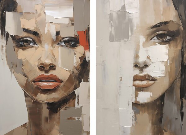 Two paintings of a woman's face Two paintings of a woman's face