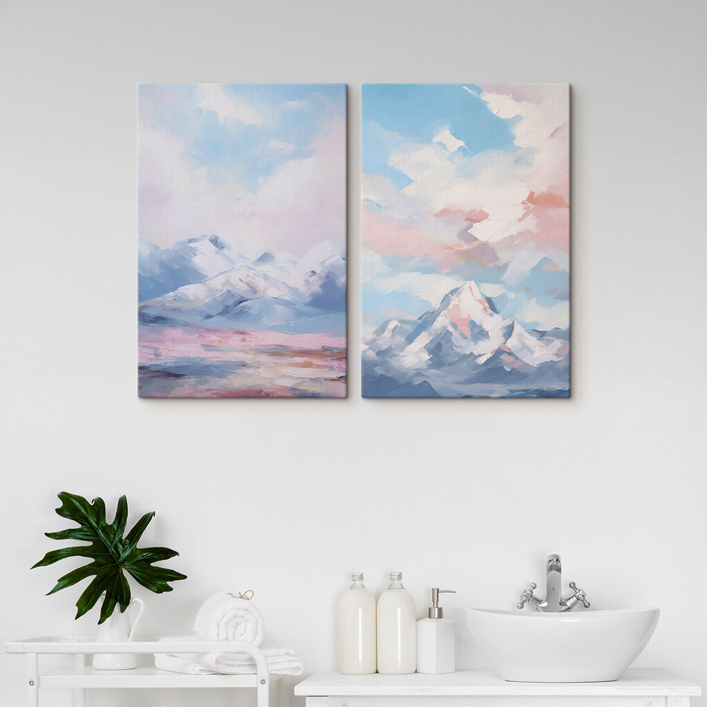 Painting of mountains and clouds