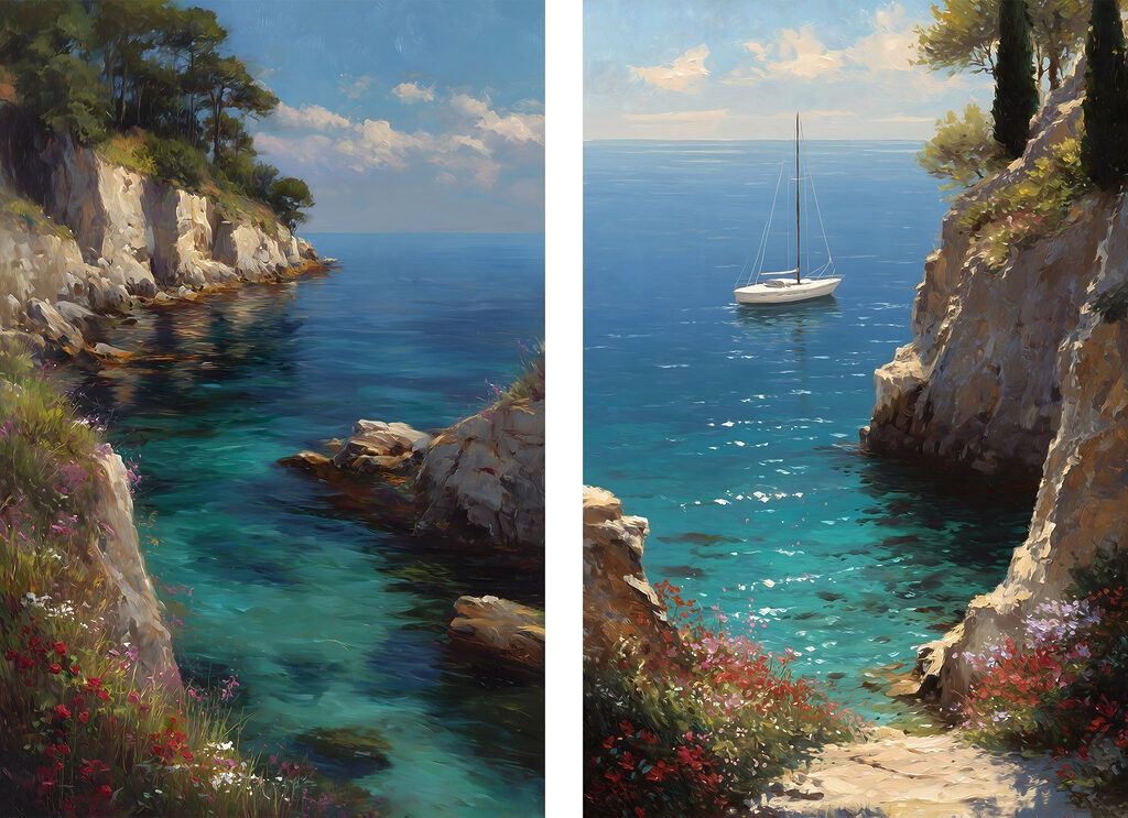 Painting of a sailboat in the ocean Painting of a sailboat in the ocean