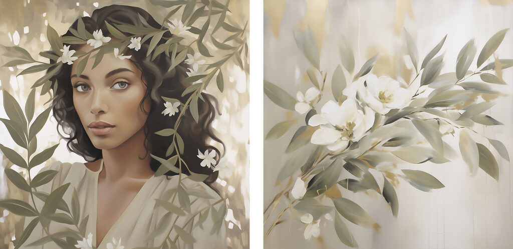 Painting of a woman with flowers Painting of a woman with flowers