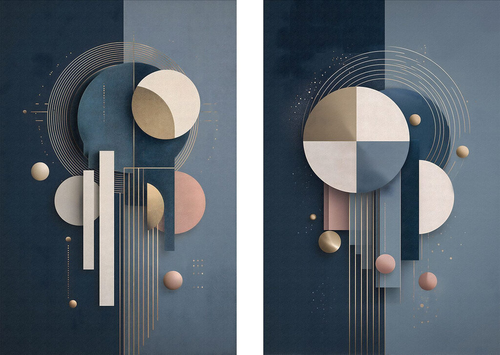 Collage of art with circles and lines