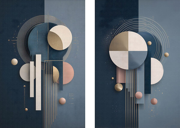 Collage of art with circles and lines
