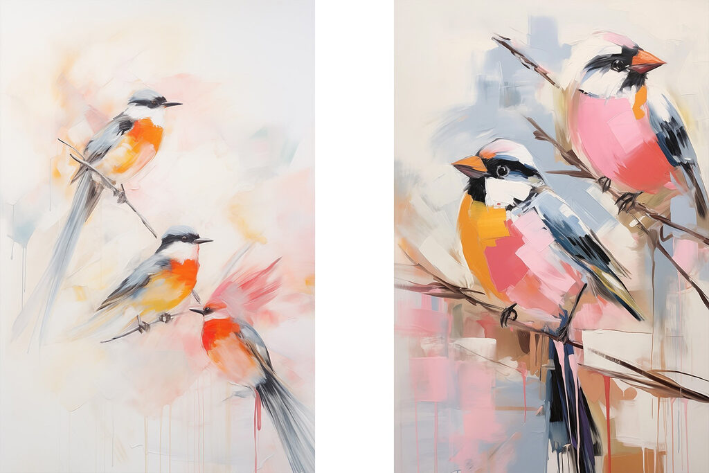 Painting of birds on a branch