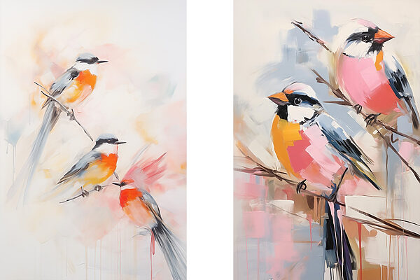 Painting of birds on a branch