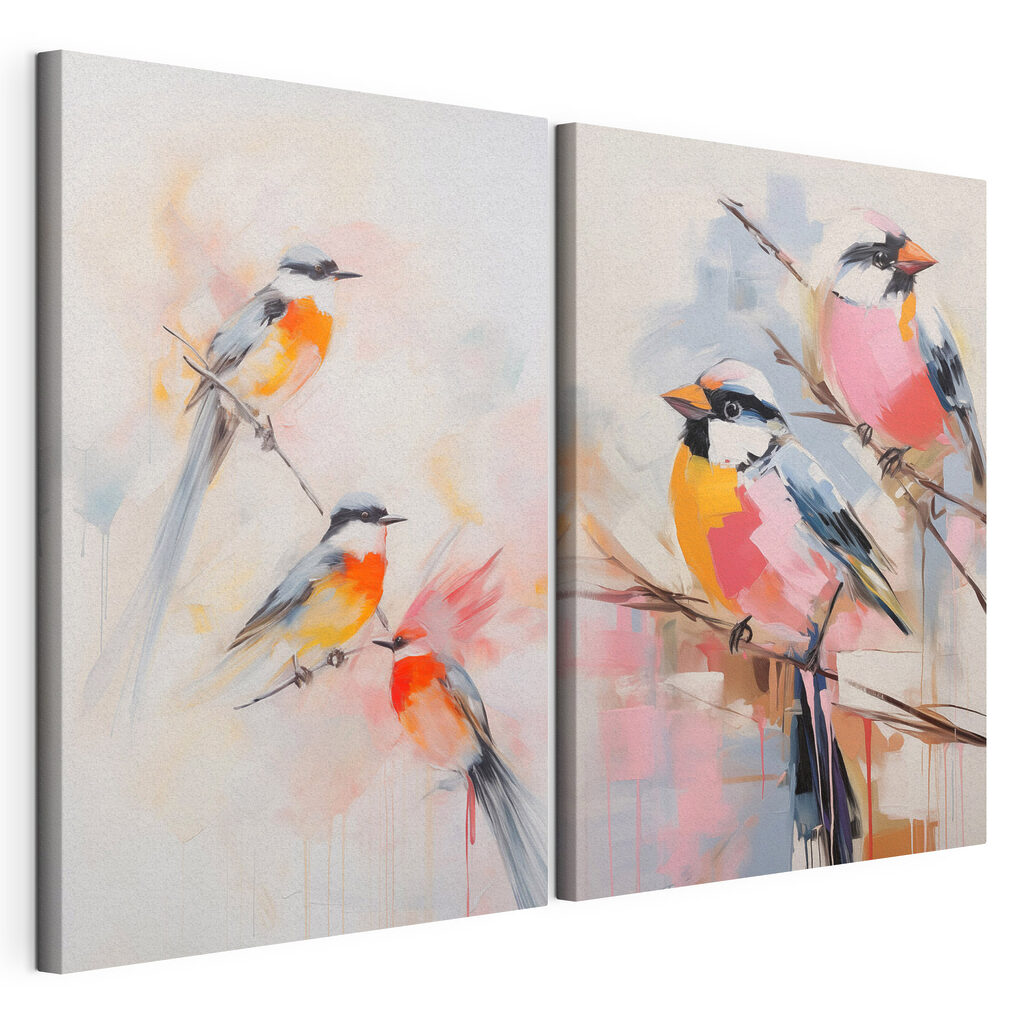 Painting of birds on a branch