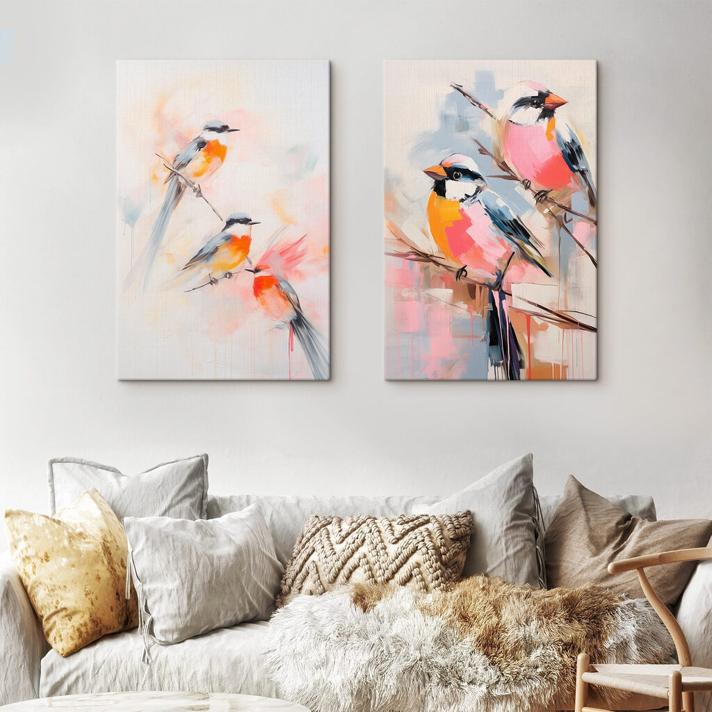 Painting of birds on a branch