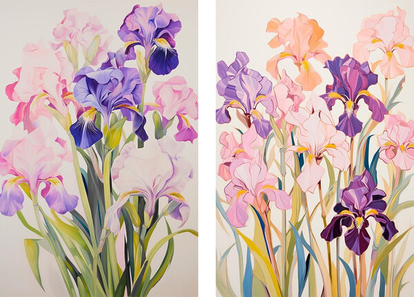 Painting of flowers on a white surface
