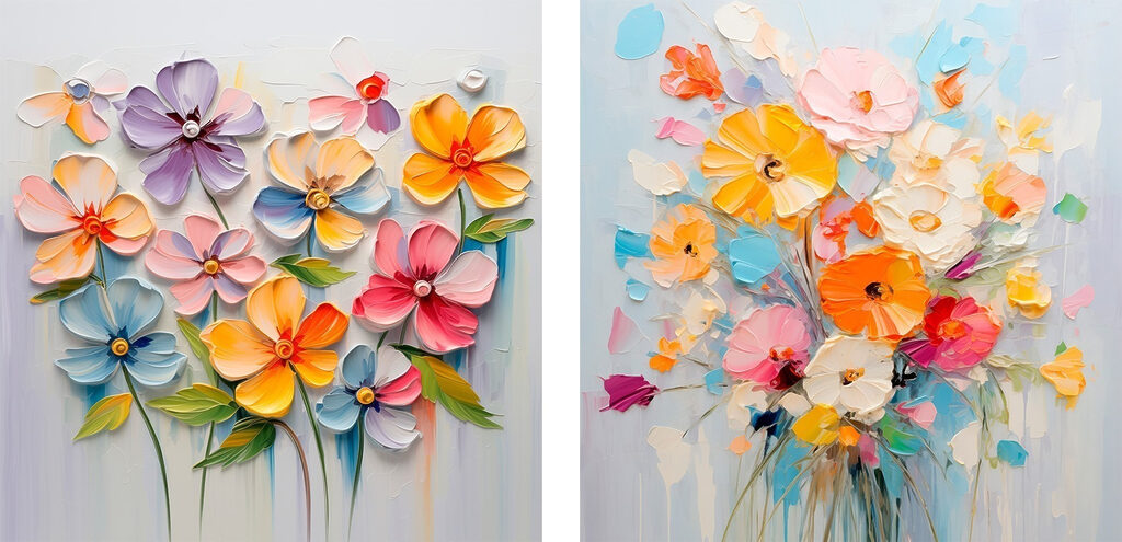 Painting of flowers on a white surface Painting of flowers on a white surface