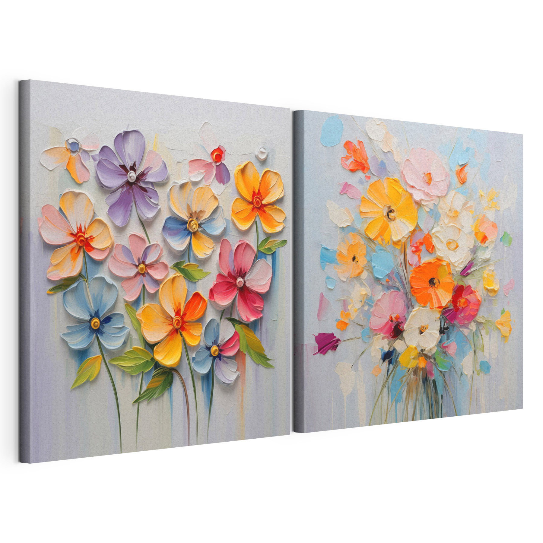 Painting of flowers on a white surface Painting of flowers on a white surface