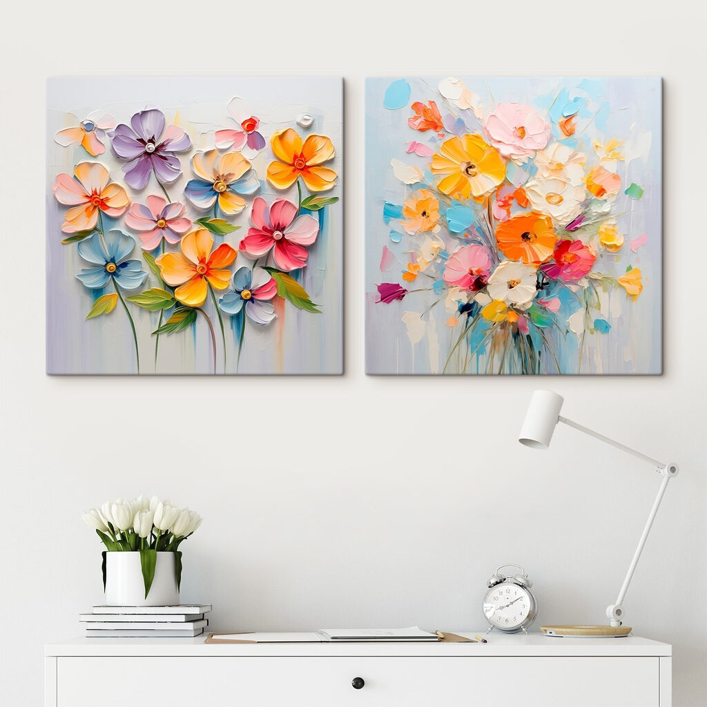 Painting of flowers on a white surface Painting of flowers on a white surface