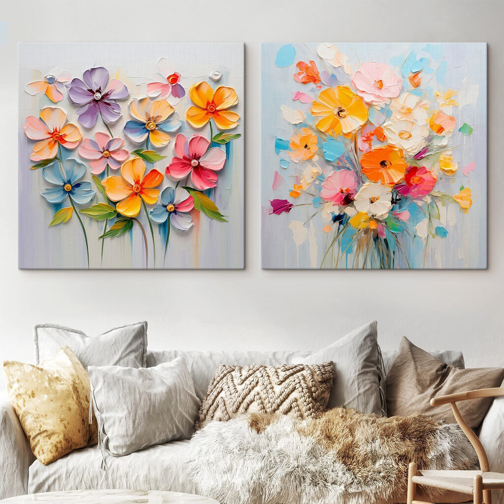Painting of flowers on a white surface Painting of flowers on a white surface