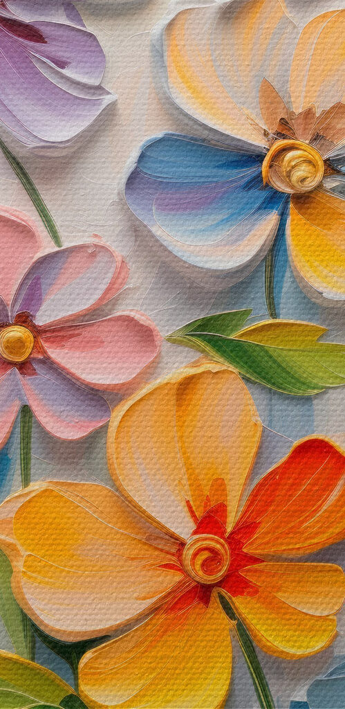 Painting of flowers on a white surface Painting of flowers on a white surface