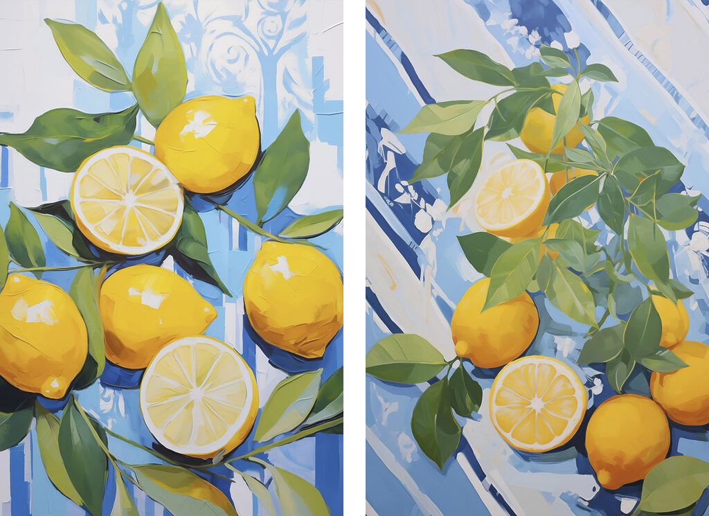 Painting of lemons and leaves Painting of lemons and leaves
