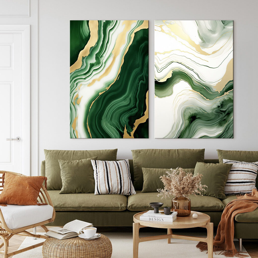 Green and white marbled surface