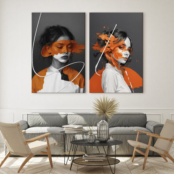 Woman with orange paint on her face