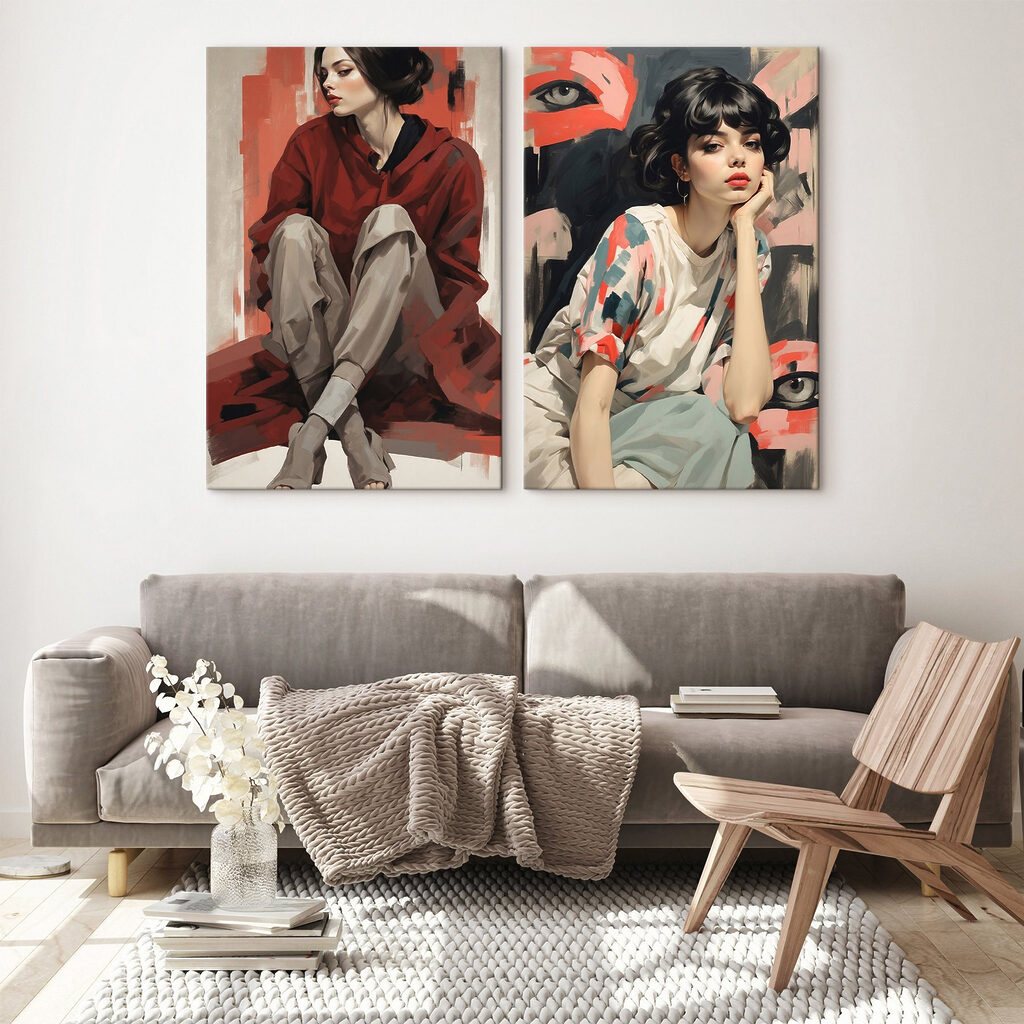 Collage of a woman sitting on the floor