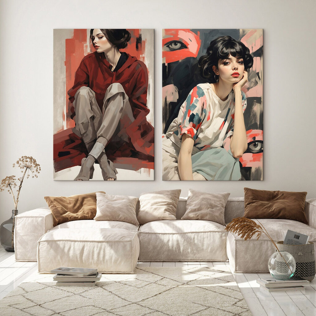 Collage of a woman sitting on the floor