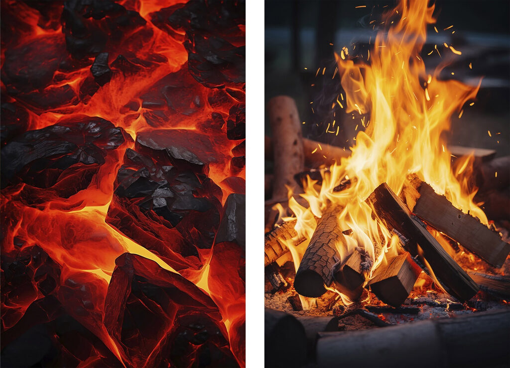 Collage of fire and coals