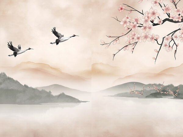 Two birds flying over water