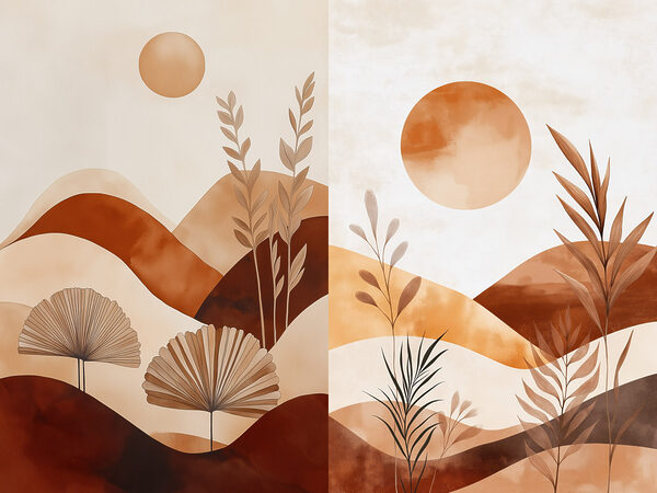 Painting of a landscape with plants and sun Painting of a landscape with plants and sun