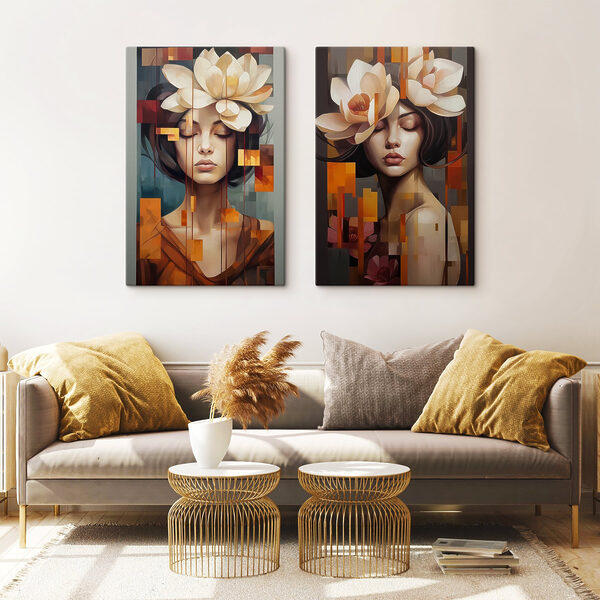 Collage of a woman with flowers in her hair