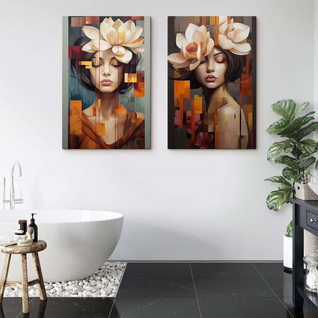 Collage of a woman with flowers in her hair