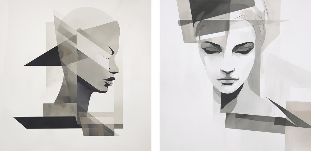 Two paintings of a woman's face Two paintings of a woman's face