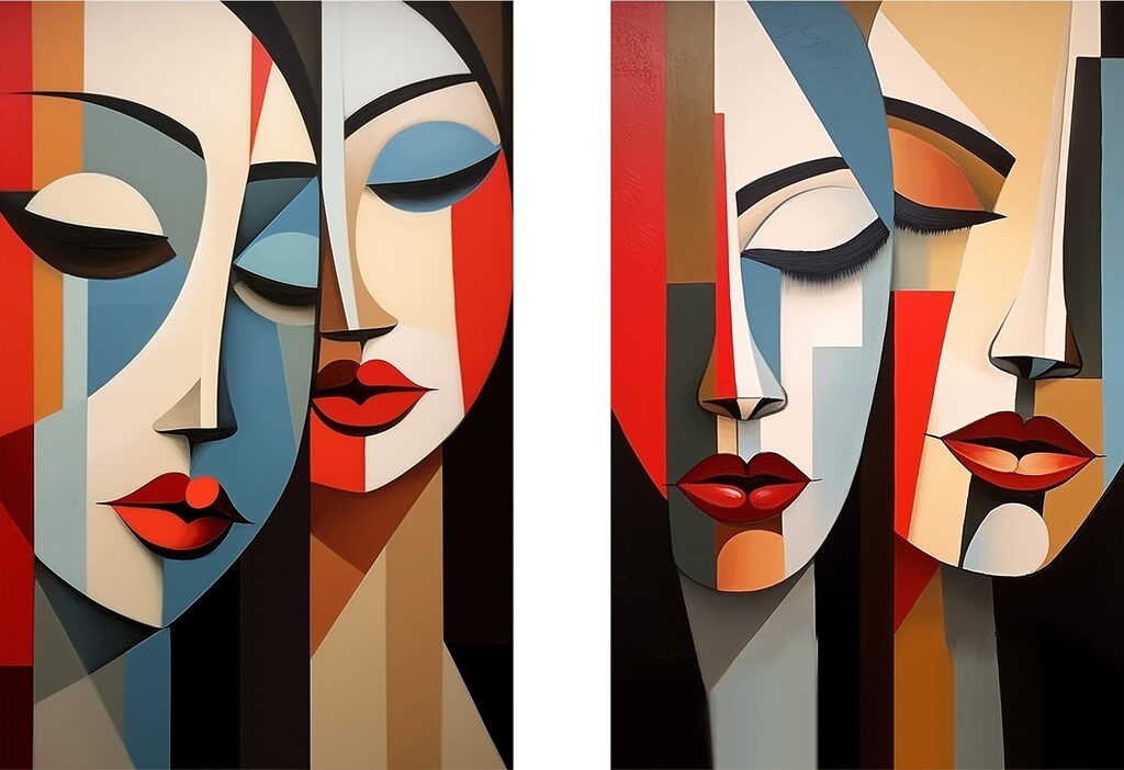Collage of a painting of a woman's face