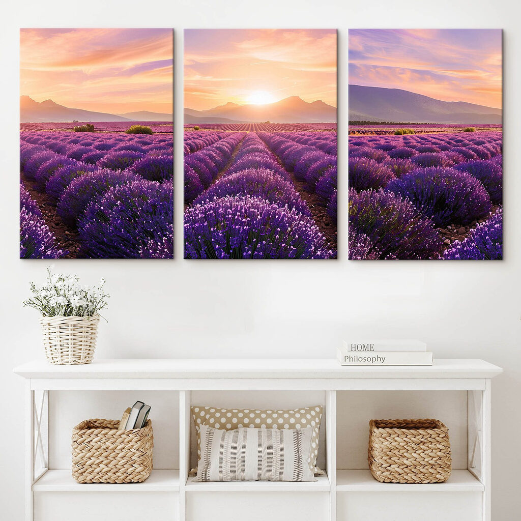Lavender field with mountains in the background