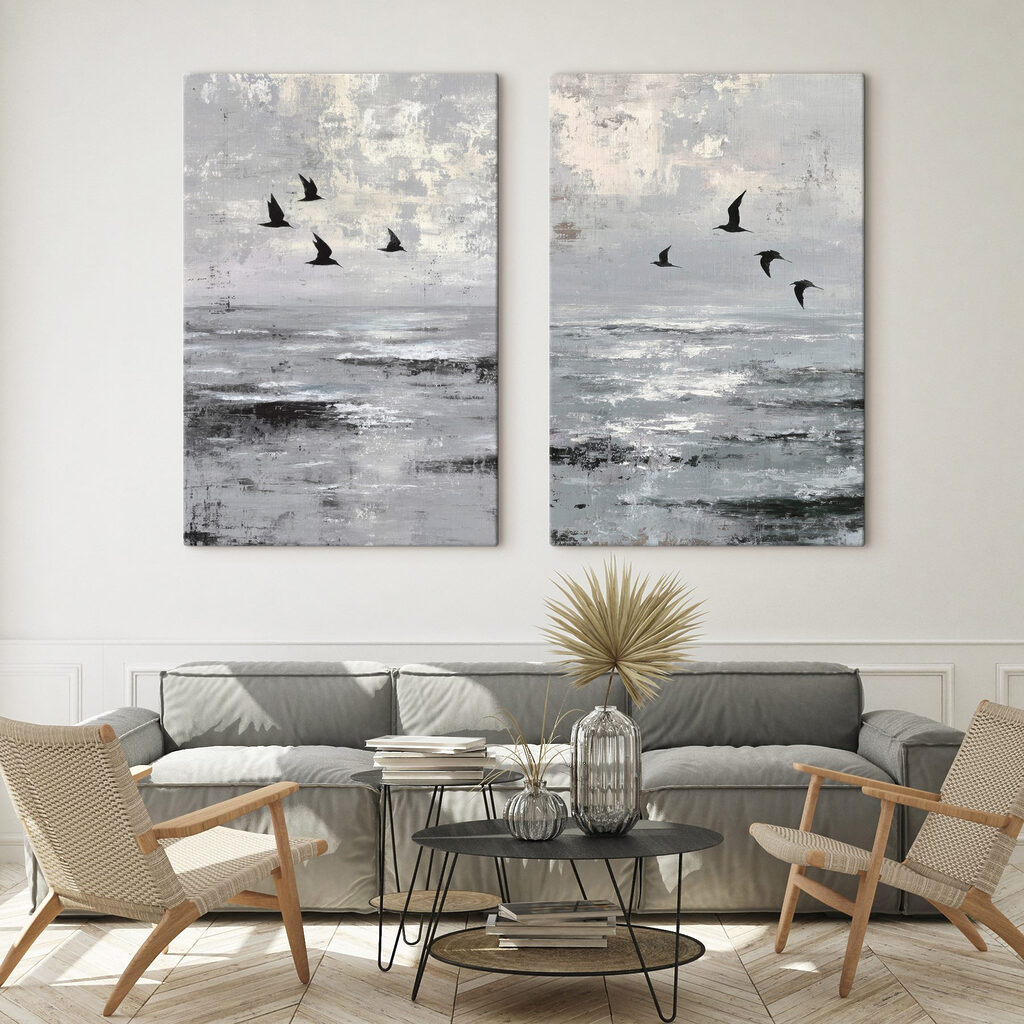 Group of birds flying over water