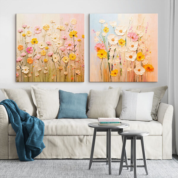 Painting of flowers on canvas