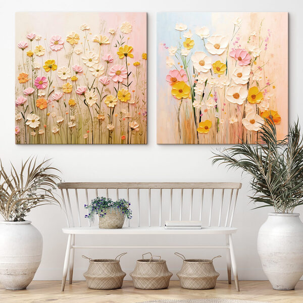 Painting of flowers on canvas