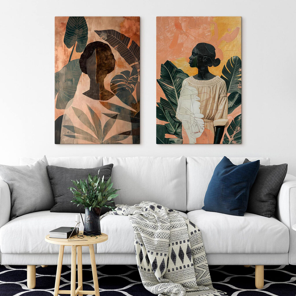 Collage of paintings of a woman and a woman with leaves Collage of paintings of a woman and a woman with leaves