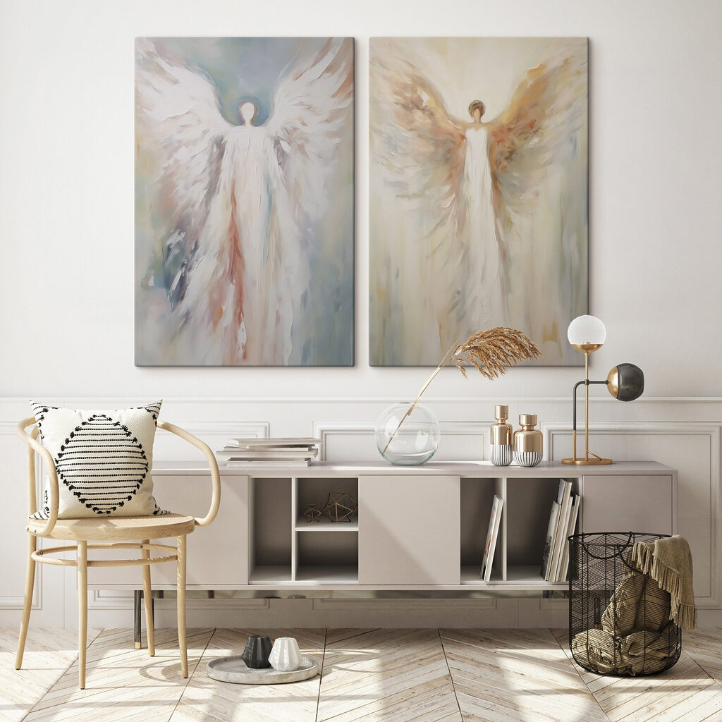 Two paintings of a person with wings Two paintings of a person with wings