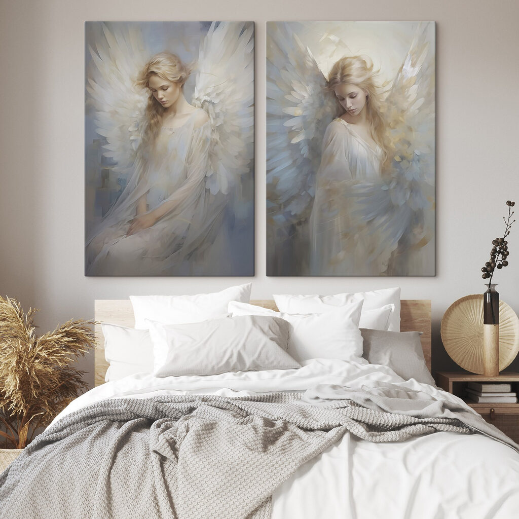 Woman with wings in a white dress