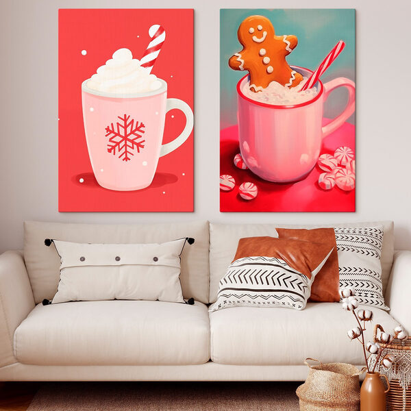 Couple mugs of hot chocolate and a gingerbread man Couple mugs of hot chocolate and a gingerbread man