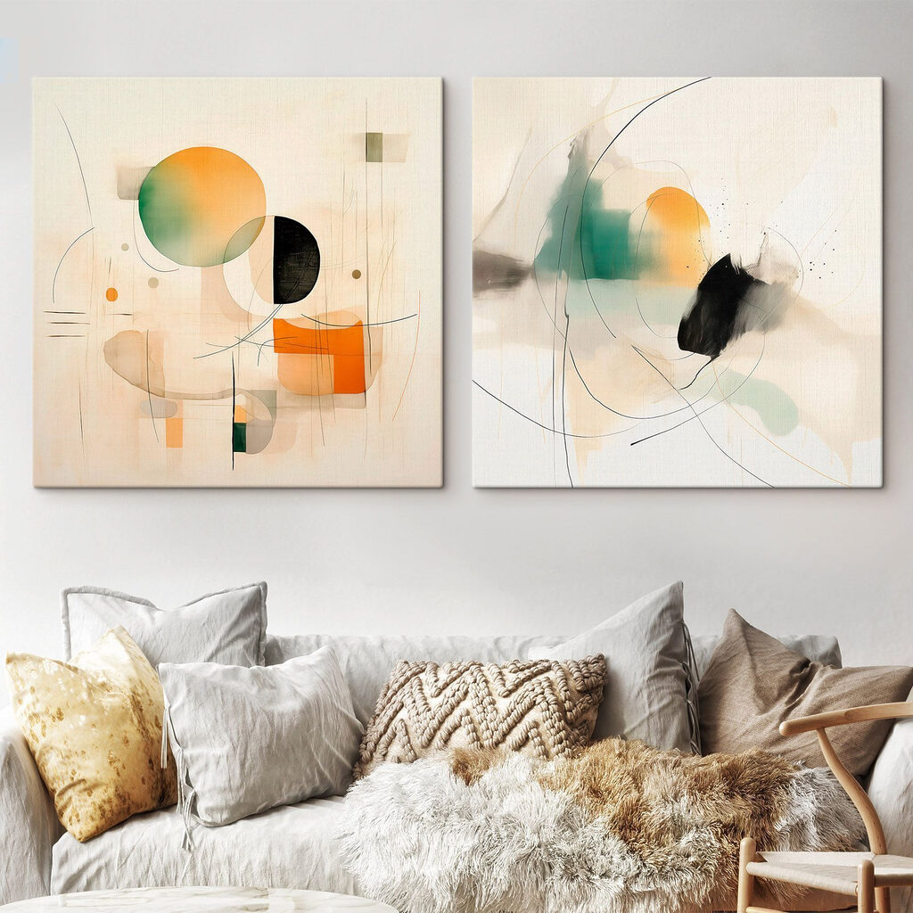 Two paintings of different shapes and colors Two paintings of different shapes and colors