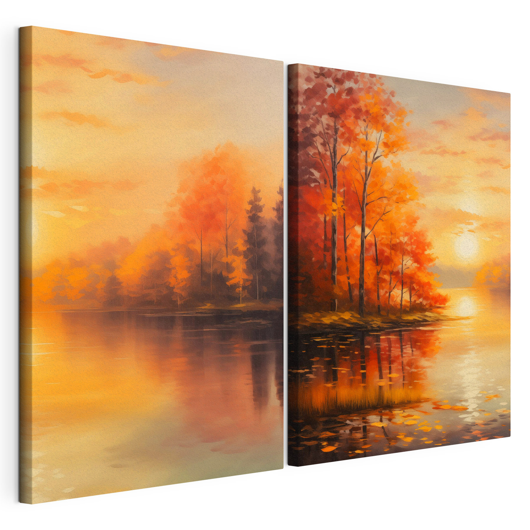 Painting of a lake and a sunset Painting of a lake and a sunset