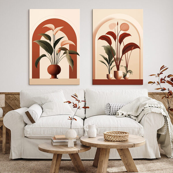 Two images of plants in pots Two images of plants in pots