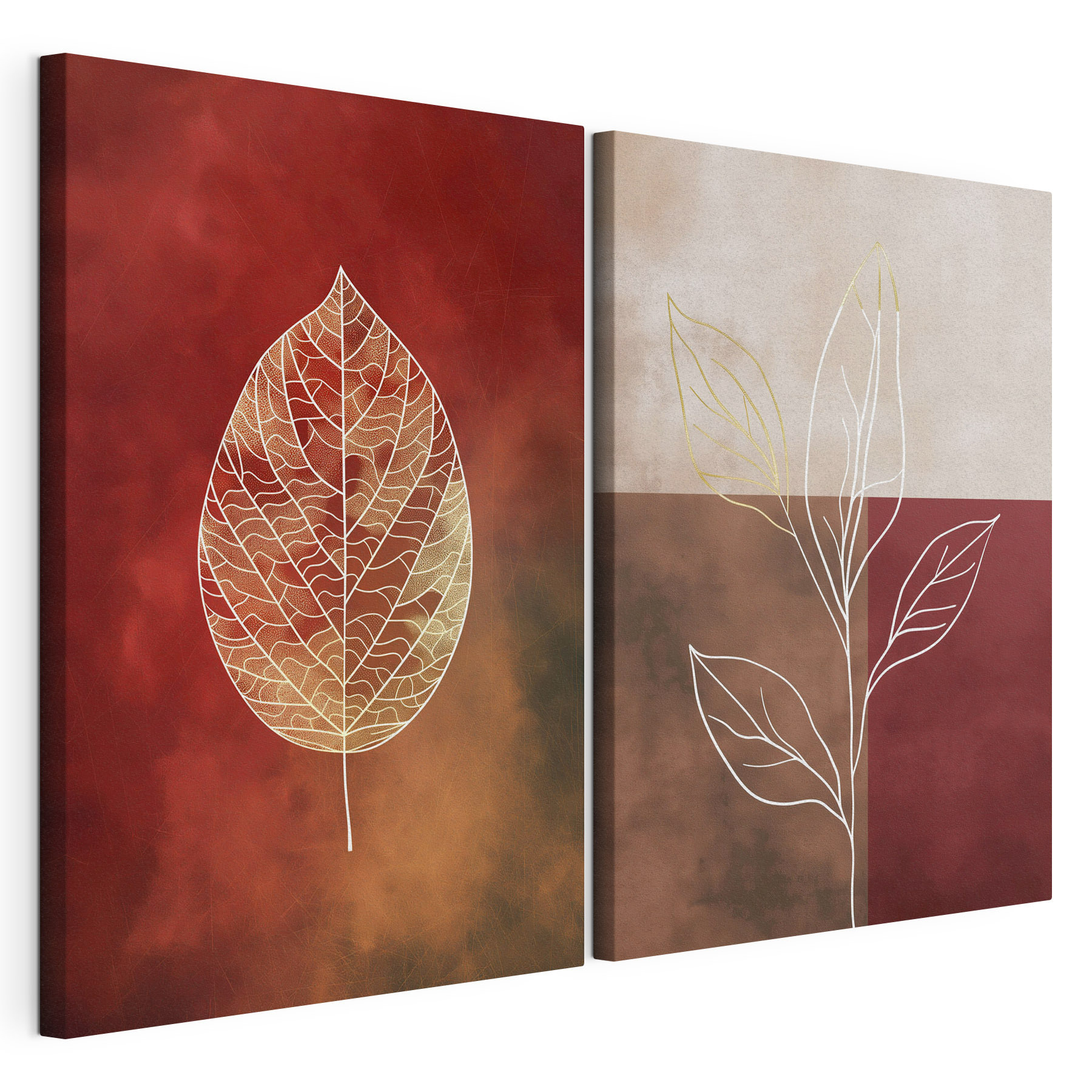 - Elegant leaf outlines on warm hues - Elegant leaf outlines on warm hues