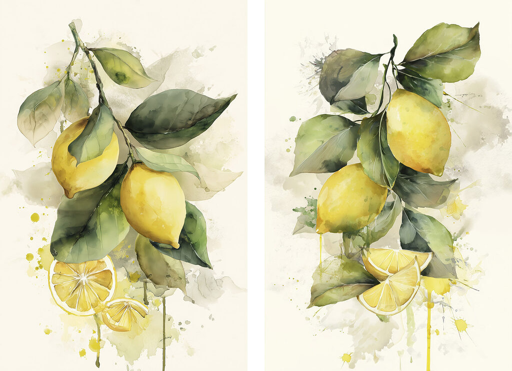 Painting of lemons on a branch Painting of lemons on a branch