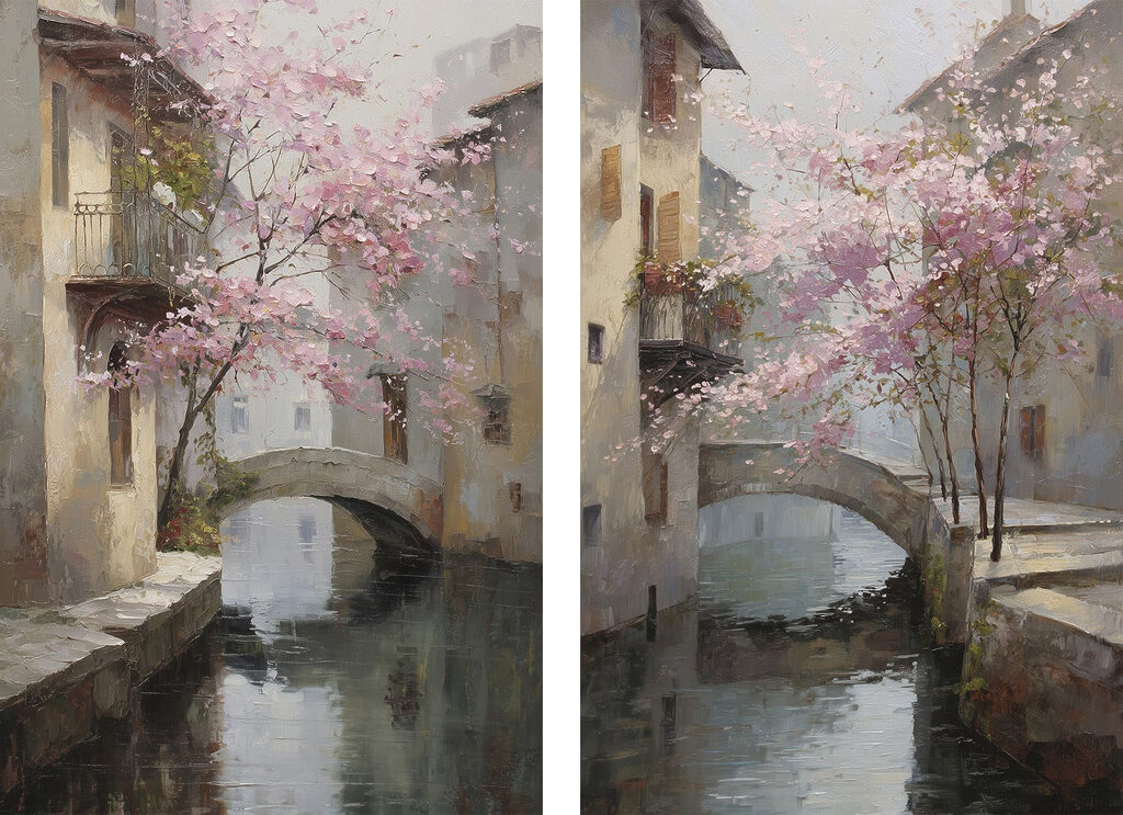 Painting of a bridge over a river Painting of a bridge over a river