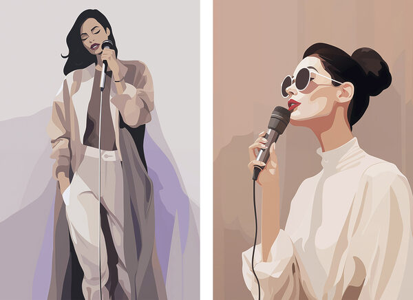 Woman singing into a microphone Woman singing into a microphone