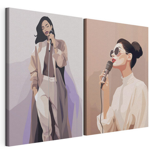 Woman singing into a microphone Woman singing into a microphone