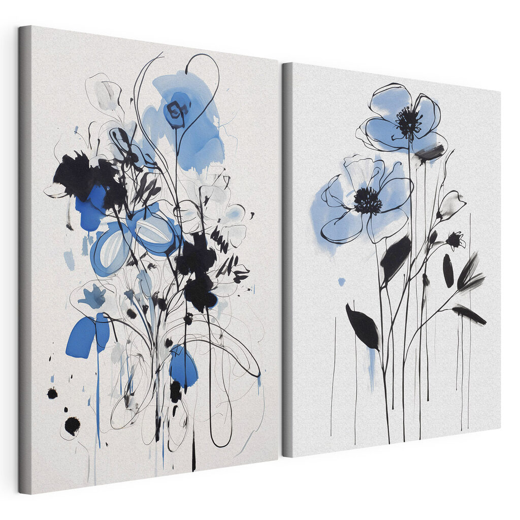 Painting of flowers with black and blue paint Painting of flowers with black and blue paint