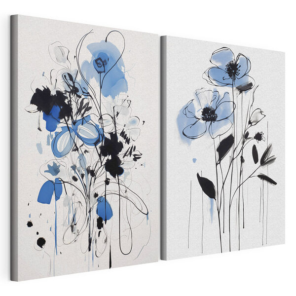 Painting of flowers with black and blue paint Painting of flowers with black and blue paint