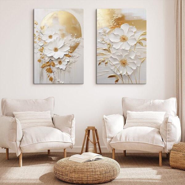 Painting of flowers and a moon